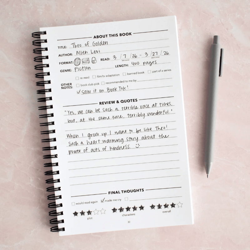 Reading Heart Reading Journal - Spiral Bound Book Log with Trackers