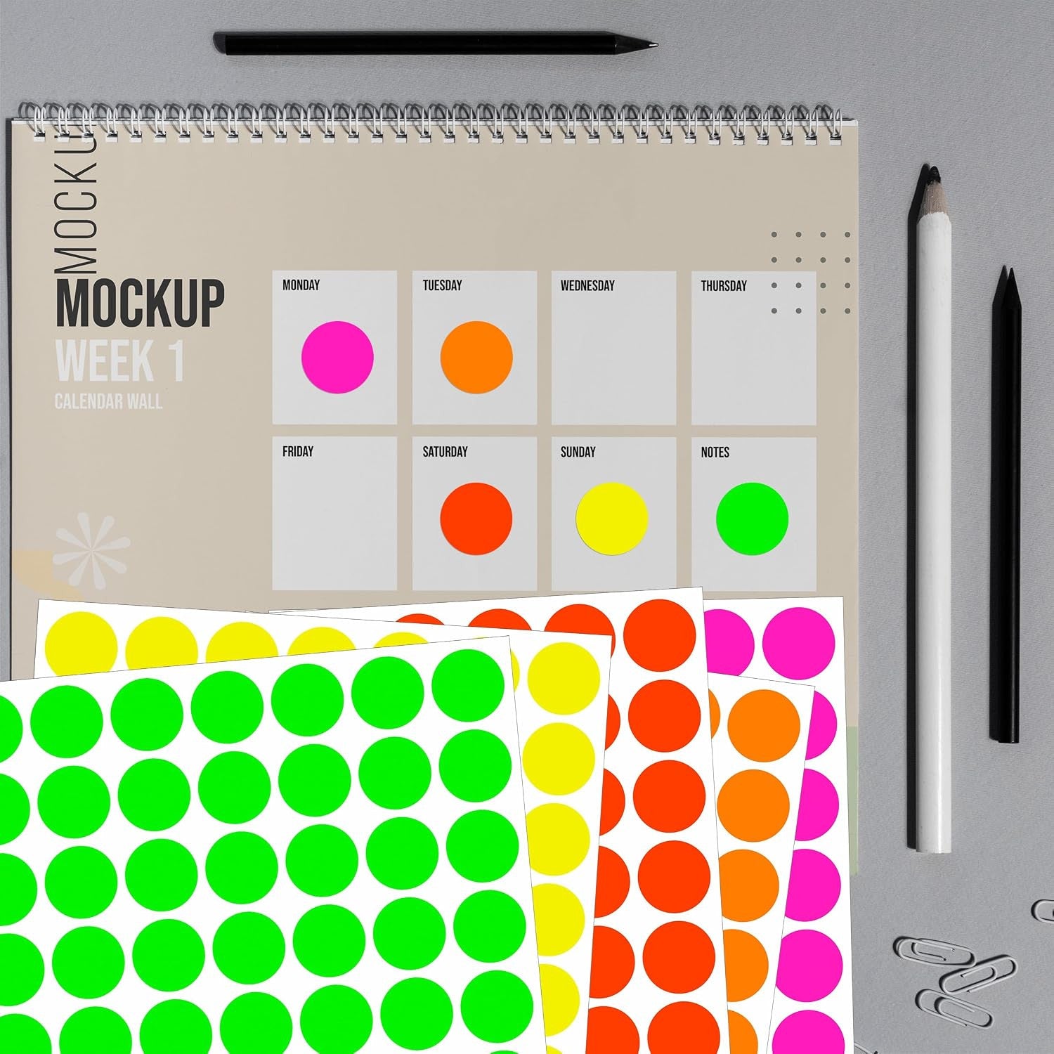 Fluorescent Round Dot Stickers - 1400 Pack Writable Neon Color-Coded Kits