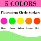 Fluorescent Round Dot Stickers - 1400 Pack Writable Neon Color-Coded Kits