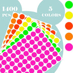 Fluorescent Round Dot Stickers - 1400 Pack Writable Neon Color-Coded Kits