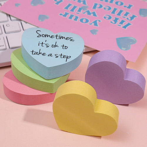 500 Sheets Self-Stick Cute Pastel Heart Sticky Notes Pack