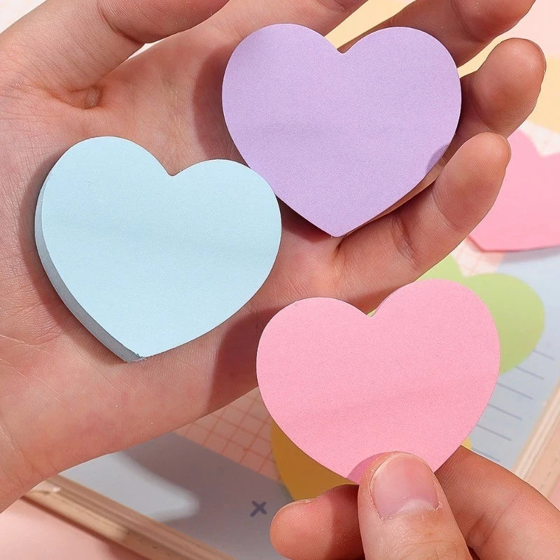 500 Sheets Self-Stick Cute Pastel Heart Sticky Notes Pack