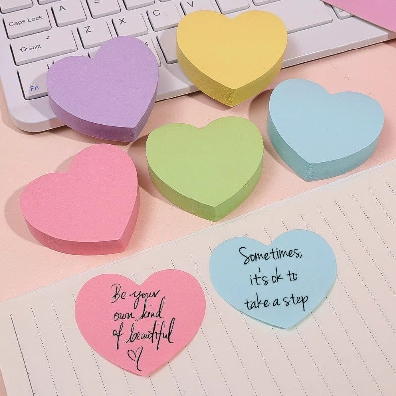 500 Sheets Self-Stick Cute Pastel Heart Sticky Notes Pack