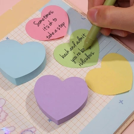 500 Sheets Self-Stick Cute Pastel Heart Sticky Notes Pack