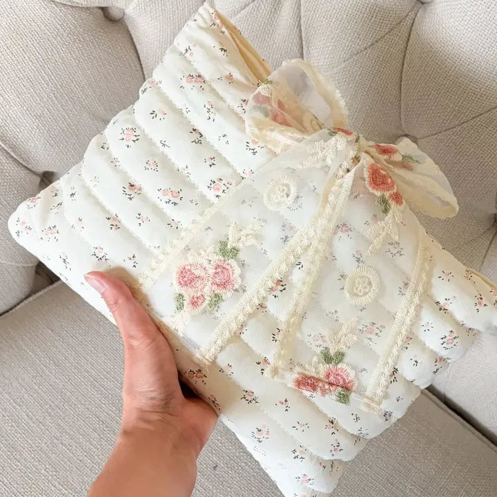 Pink Floral Book Sleeve with Embroidered Lace Ribbon