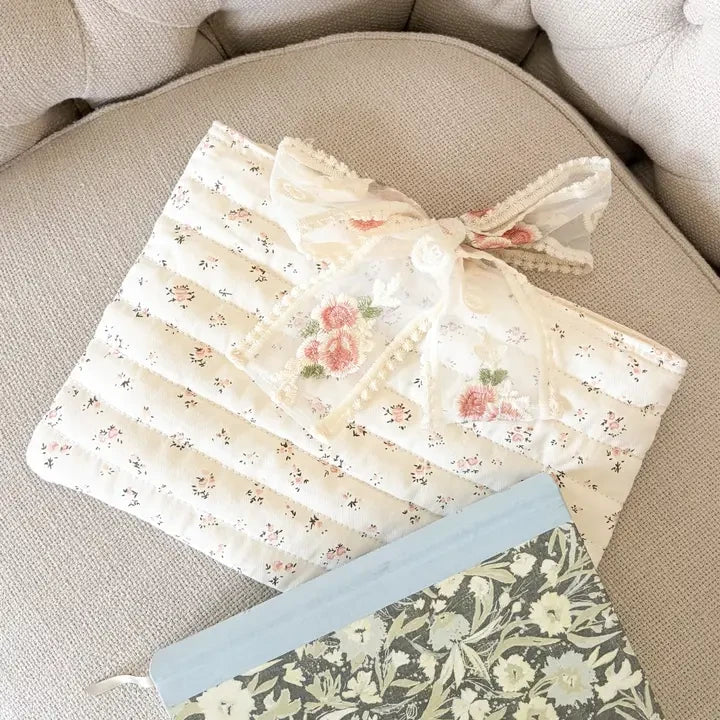Pink Floral Book Sleeve with Embroidered Lace Ribbon