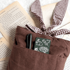 Embroidered Corduroy Book Sleeves with Gingham Bow Knot