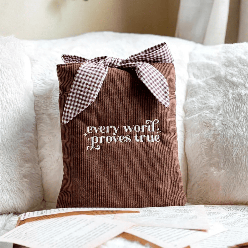 Embroidered Corduroy Book Sleeves with Gingham Bow Knot