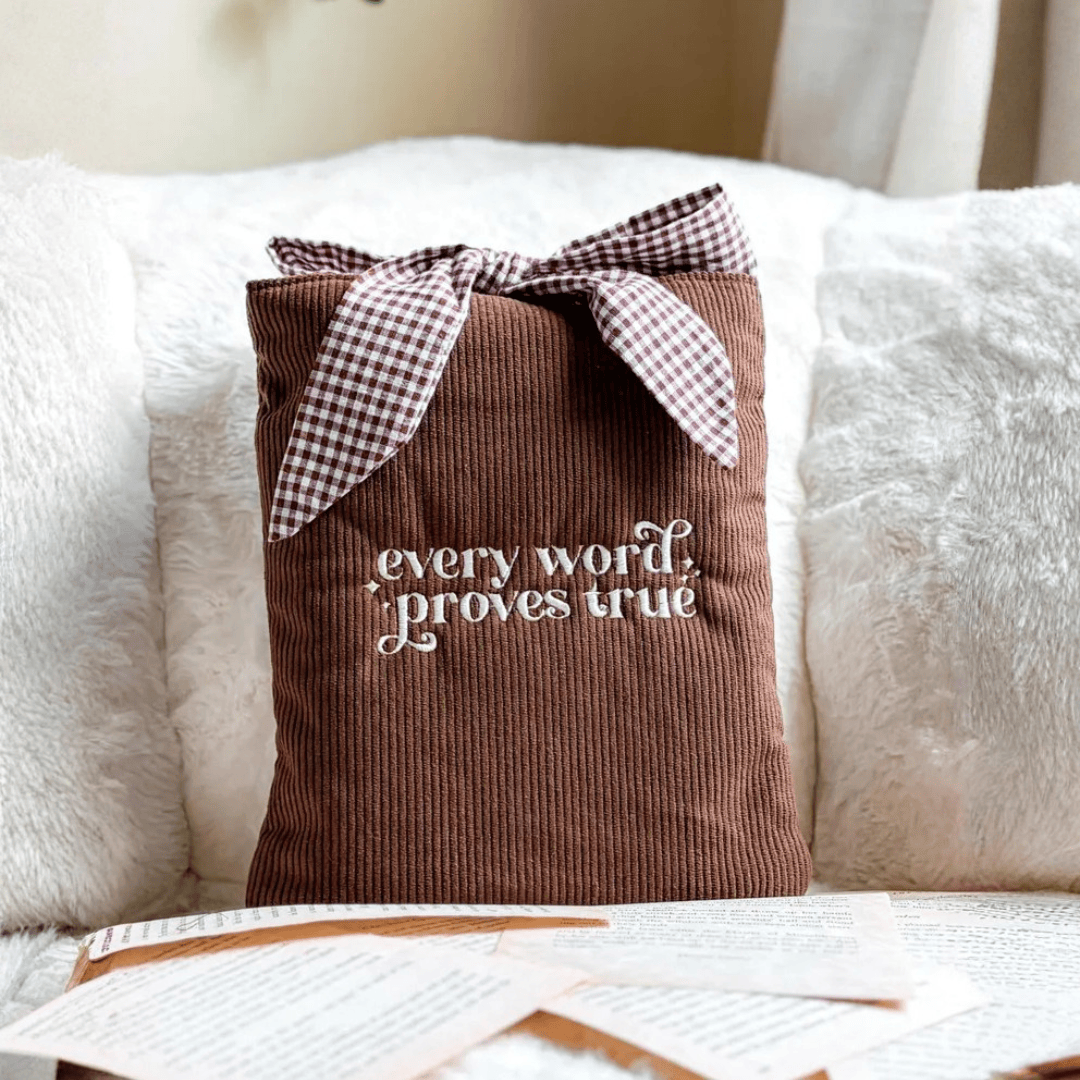 Embroidered Corduroy Book Sleeves with Gingham Bow Knot