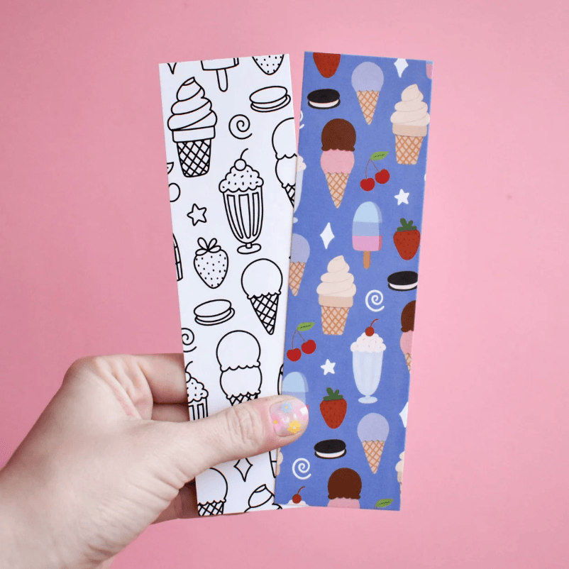 Double-Sided Ice Cream Coloring Bookmark - 130 lb Premium Paper