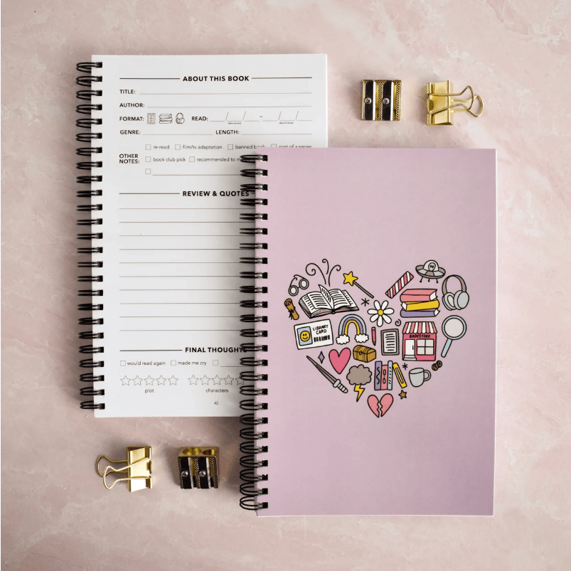 Reading Heart Reading Journal - Spiral Bound Book Log with Trackers