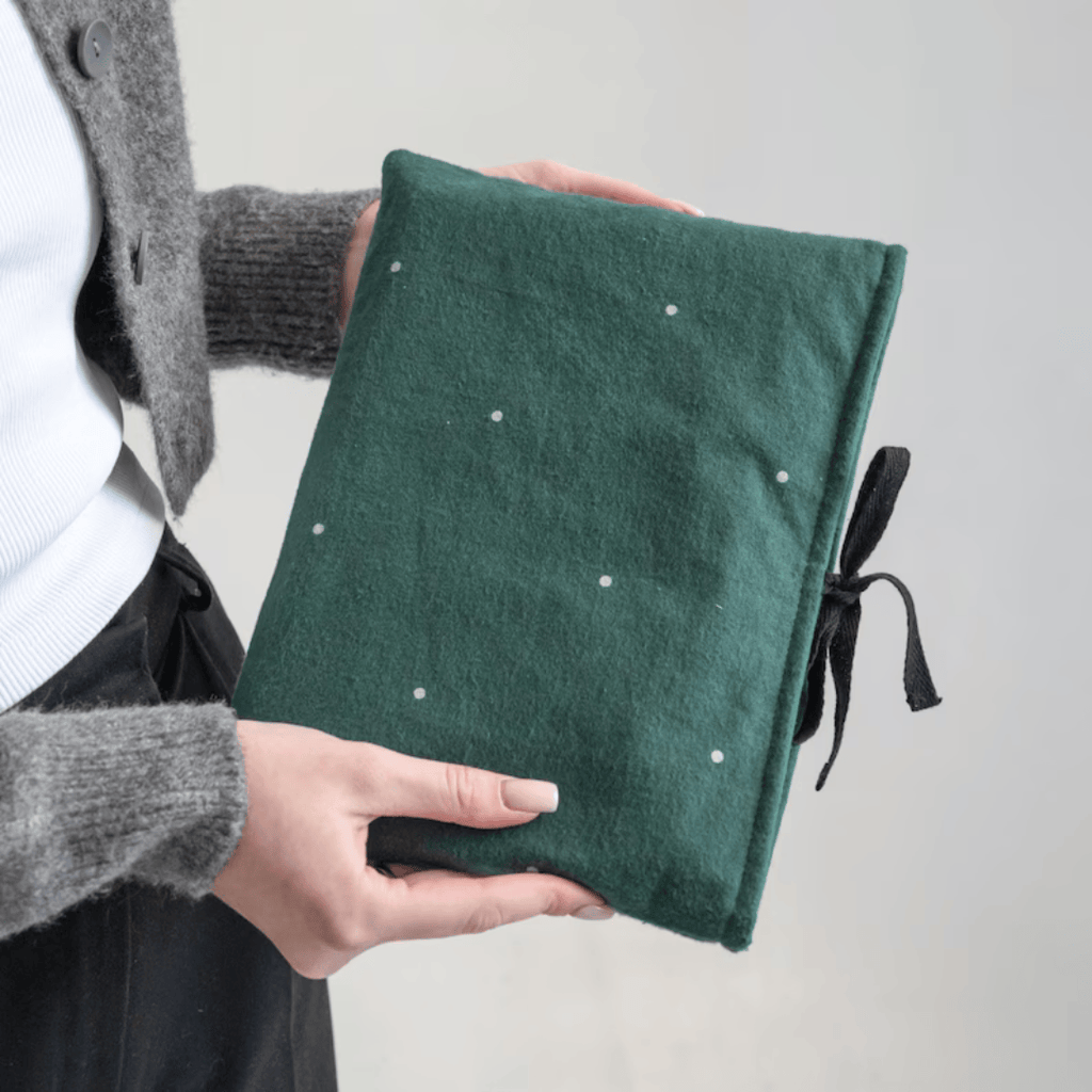 Handmade Forest Green Cotton Book Sleeve with Tie Closure