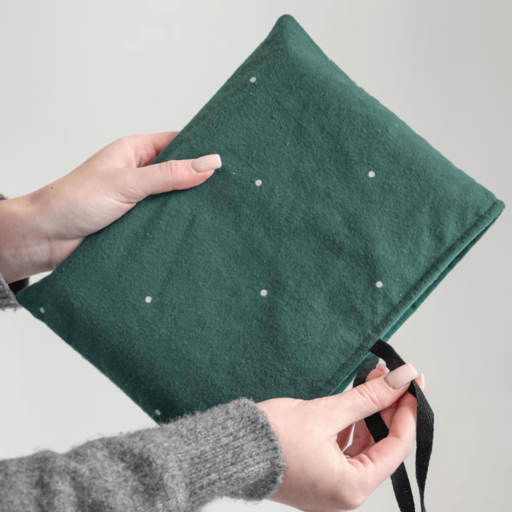 Handmade Forest Green Cotton Book Sleeve with Tie Closure