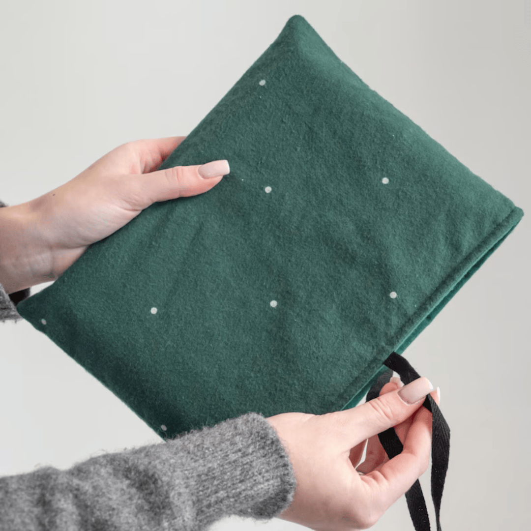 Handmade Forest Green Cotton Book Sleeve with Tie Closure