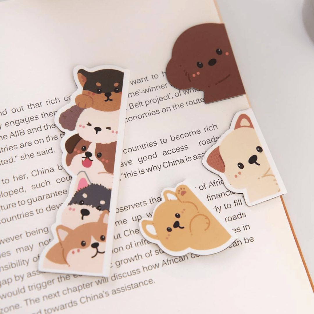 Cute Dog Magnetic Bookmark Set 5 Pcs - Aesthetic Foldover Magnet Page Markers