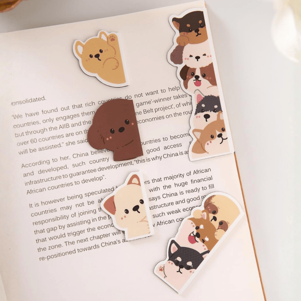 Cute Dog Magnetic Bookmark Set 5 Pcs - Aesthetic Foldover Magnet Page Markers