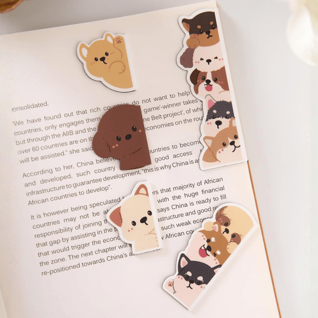 Cute Dog Magnetic Bookmark Set 5 Pcs - Aesthetic Foldover Magnet Page Markers