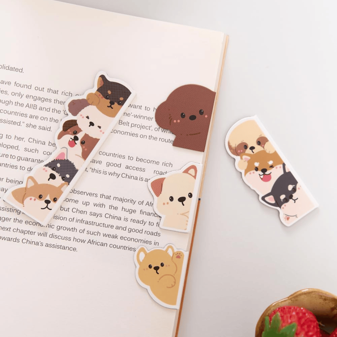 Cute Dog Magnetic Bookmark Set 5 Pcs - Aesthetic Foldover Magnet Page Markers