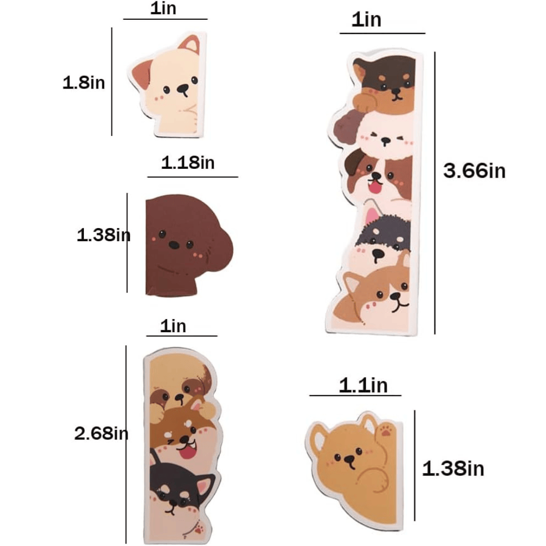 Cute Dog Magnetic Bookmark Set 5 Pcs - Aesthetic Foldover Magnet Page Markers