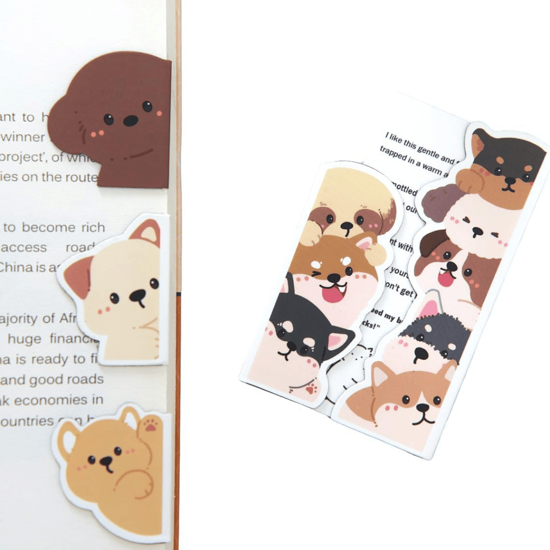 Cute Dog Magnetic Bookmark Set 5 Pcs - Aesthetic Foldover Magnet Page Markers